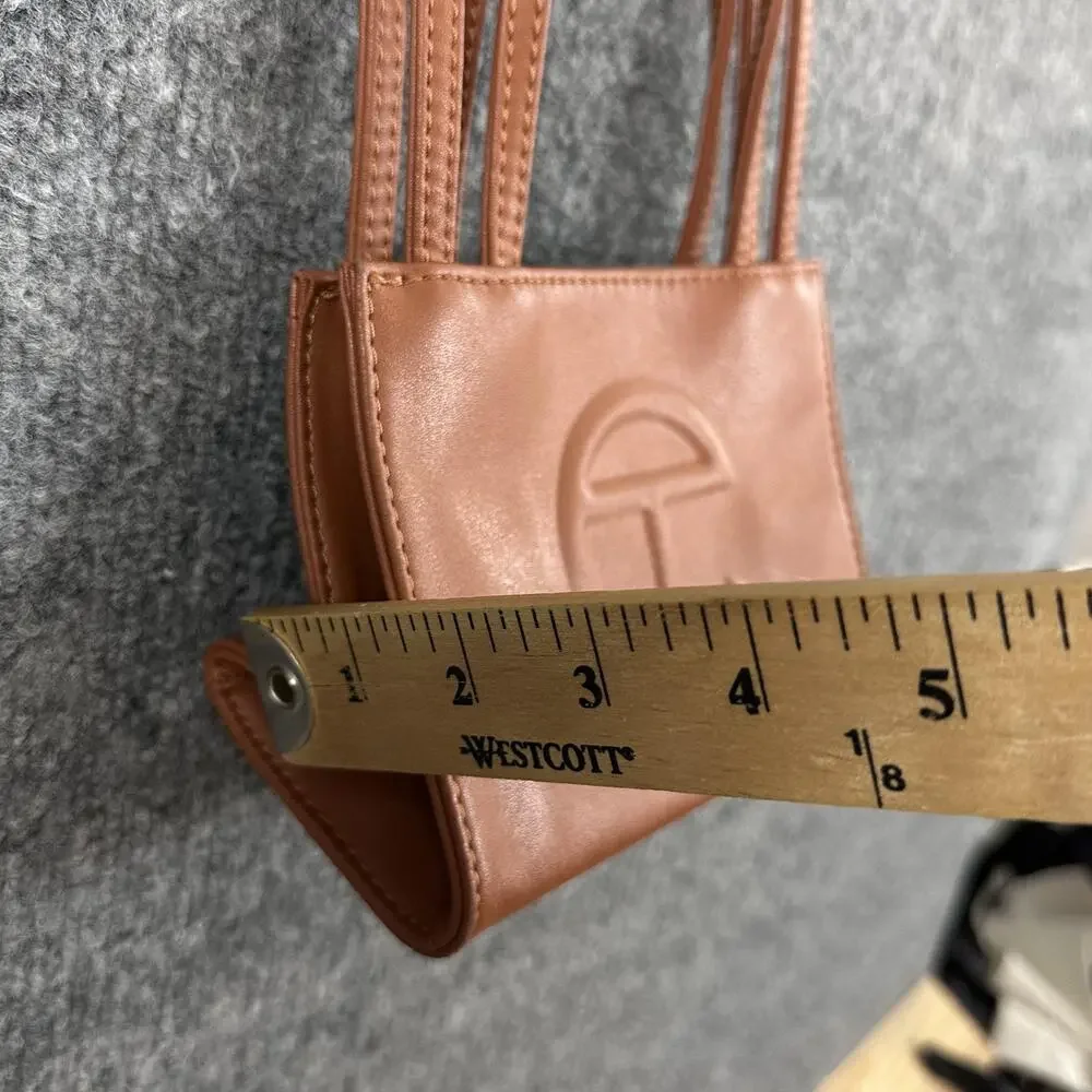 Telfar Small Shopping Bag in Tan Vegan Leather Crossbody Faux Leather Logo Purse